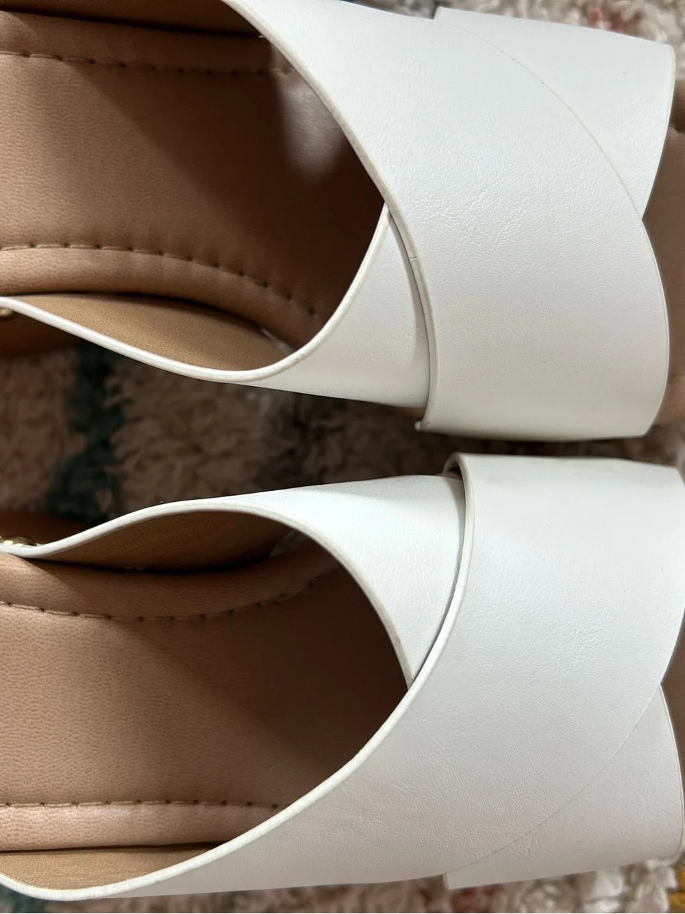 Qupid White Crisscross Platform Sandals with Wood-Effect Heel